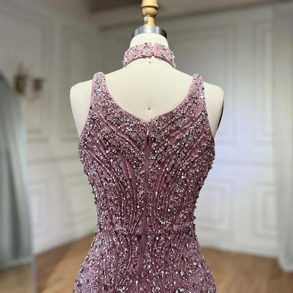 Serene Hill Pink Mermaid Elegant Sleeveless High Split Luxury Dubai Evening Dresses Gowns For Women Wedding Party 2025 LA72259 - SERENE HILL