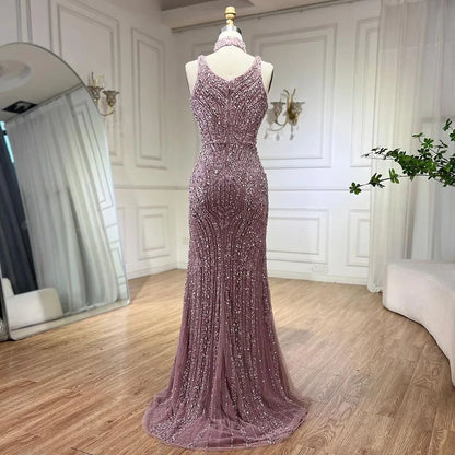 Serene Hill Pink Mermaid Elegant Sleeveless High Split Luxury Dubai Evening Dresses Gowns For Women Wedding Party 2025 LA72259 - SERENE HILL
