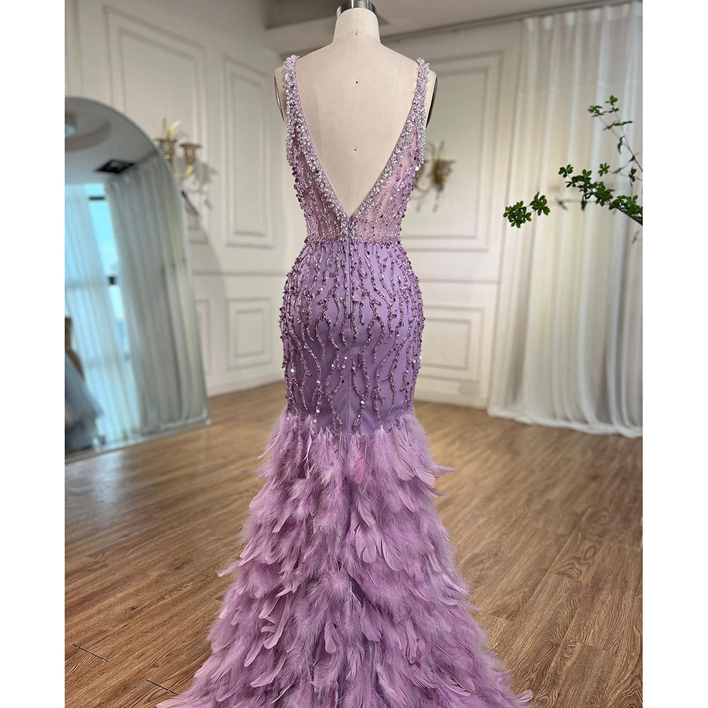 Luxury Feathers Pink Mermaid Evening Dresses LA72152 - SERENE HILL