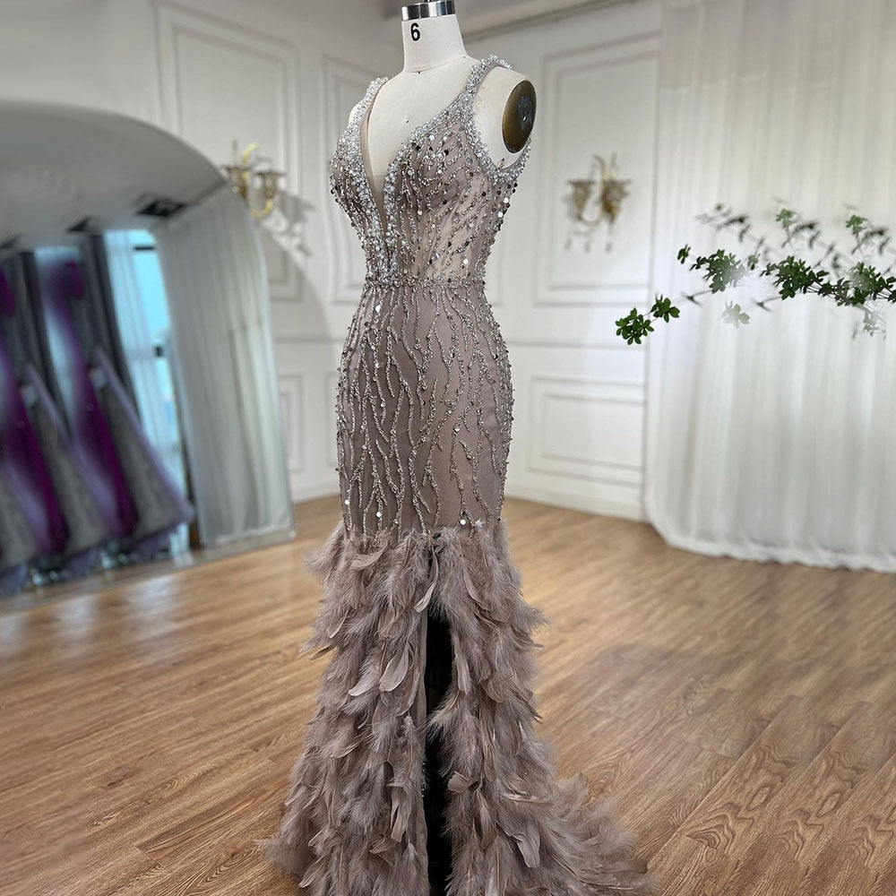 Luxury Feathers Pink Mermaid Evening Dresses LA72152 - SERENE HILL