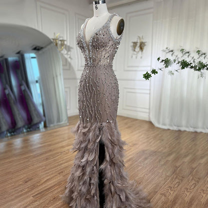 Luxury Feathers Pink Mermaid Evening Dresses LA72152 - SERENE HILL