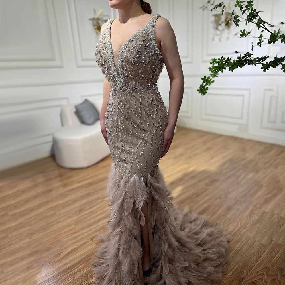 Luxury Feathers Pink Mermaid Evening Dresses LA72152 - SERENE HILL