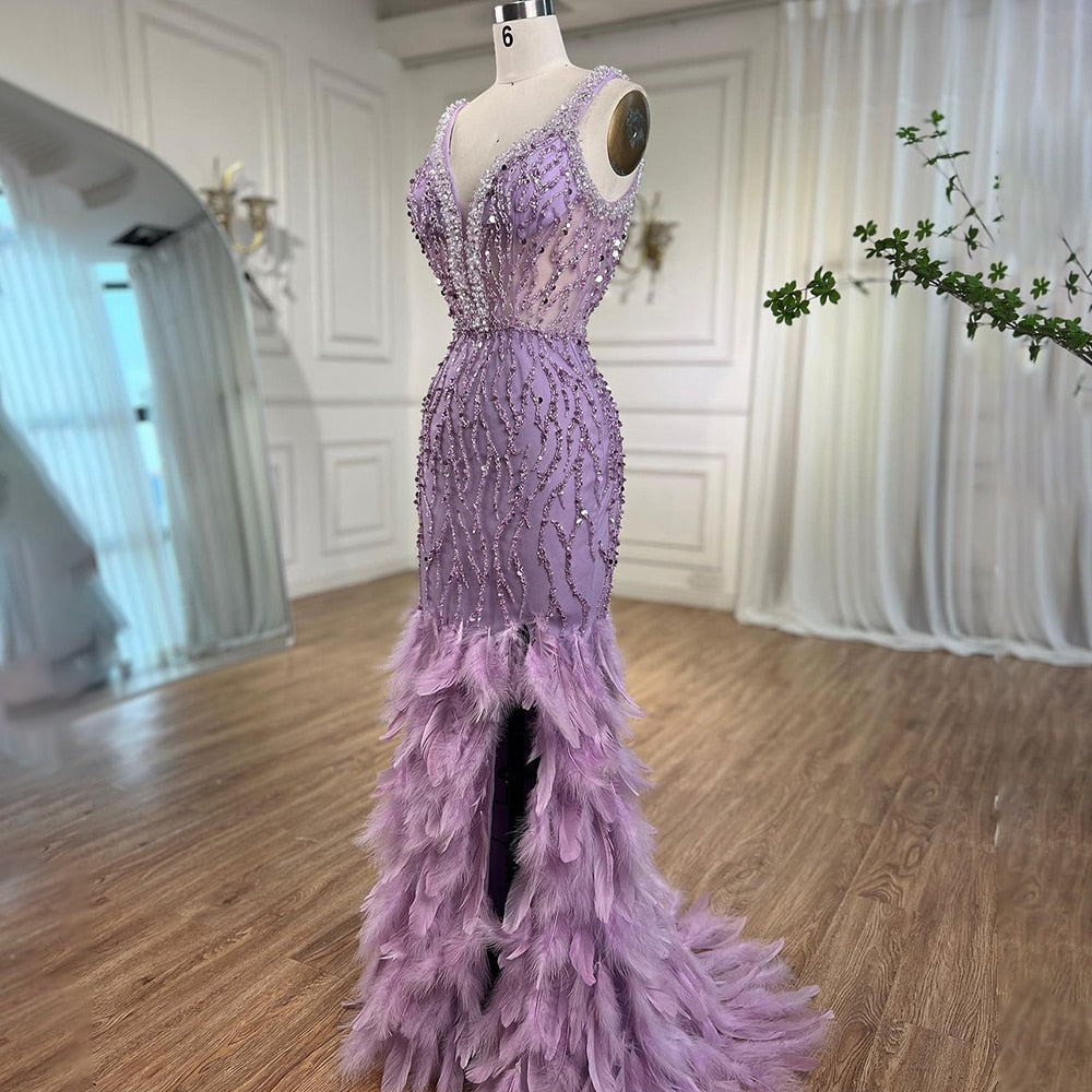Luxury Feathers Pink Mermaid Evening Dresses LA72152 - SERENE HILL