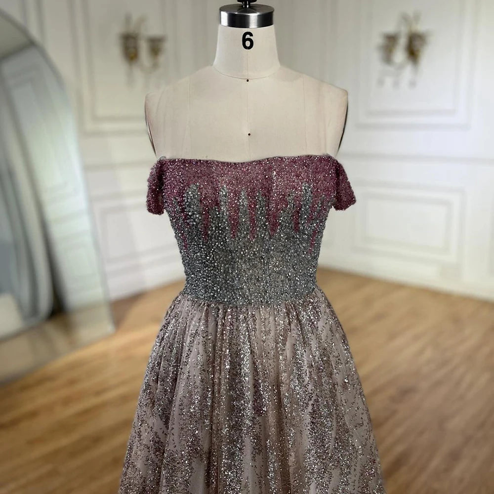 Serene Hill Pink Spaghetti Strap A Line Beaded Luxury Dubai Long Evening Dresses Gowns for Woman Wedding Party 2025 LA72507 - SERENE HILL