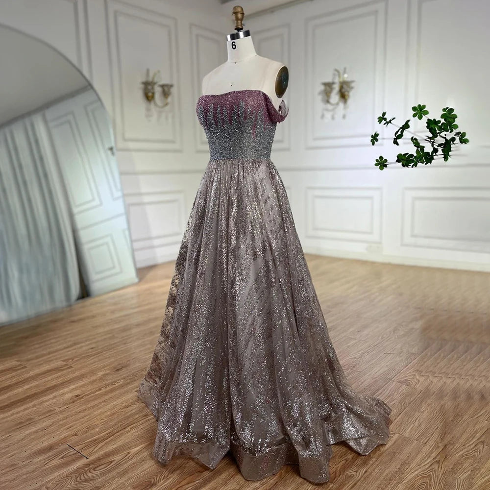 Serene Hill Pink Spaghetti Strap A Line Beaded Luxury Dubai Long Evening Dresses Gowns for Woman Wedding Party 2025 LA72507 - SERENE HILL