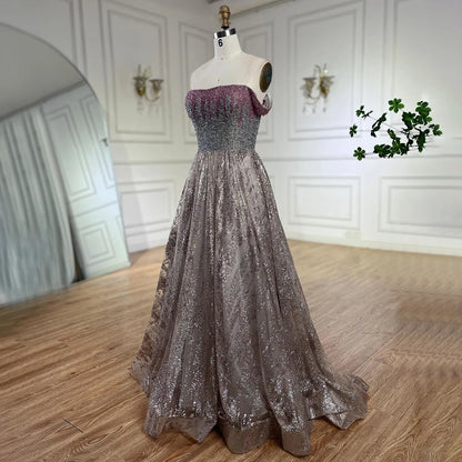 Serene Hill Pink Spaghetti Strap A Line Beaded Luxury Dubai Long Evening Dresses Gowns for Woman Wedding Party 2025 LA72507 - SERENE HILL