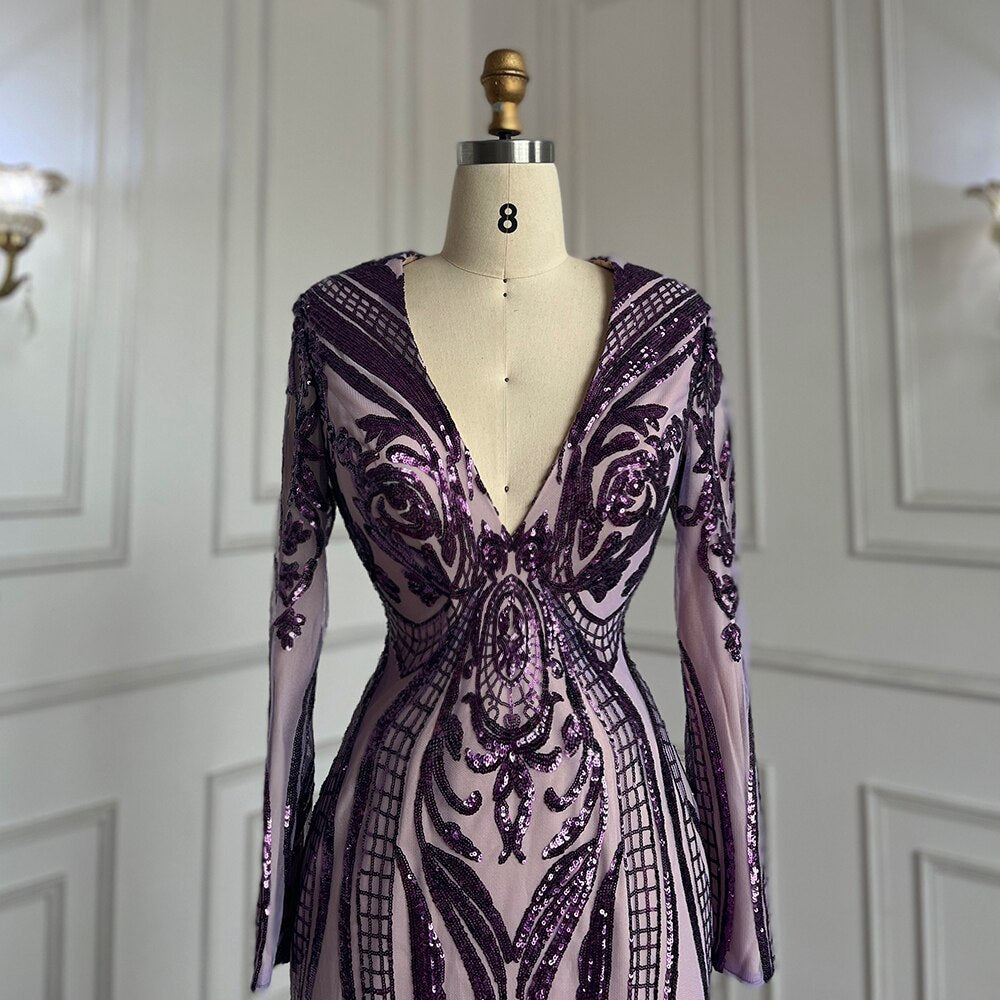 Serene Hill Purple Long Prom Dresses 2025 Luxury Sequined Sexy Mermaid Style Black Girl Prom Gala Party Gowns 2025 LA72071 - SERENE HILL