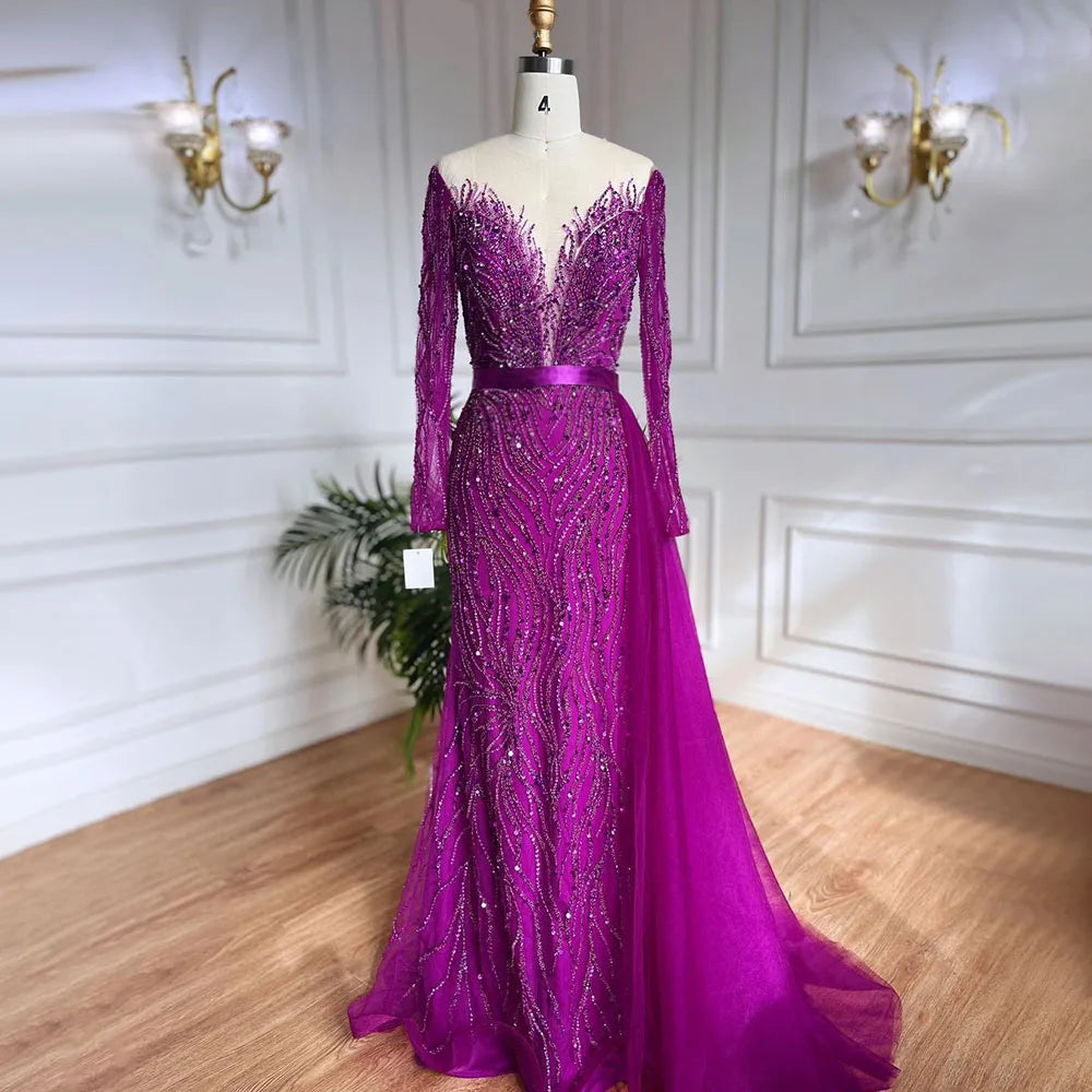 Luxury Purple Lace Beaded Mermaid Evening Dress with Skirt LA71752 - SERENE HILL