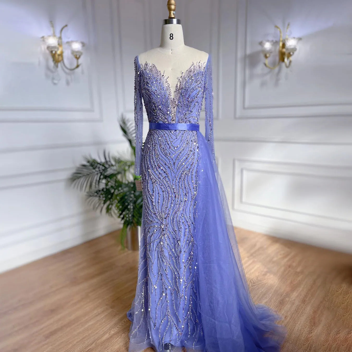 Luxury Purple Lace Beaded Mermaid Evening Dress with Skirt LA71752 - SERENE HILL
