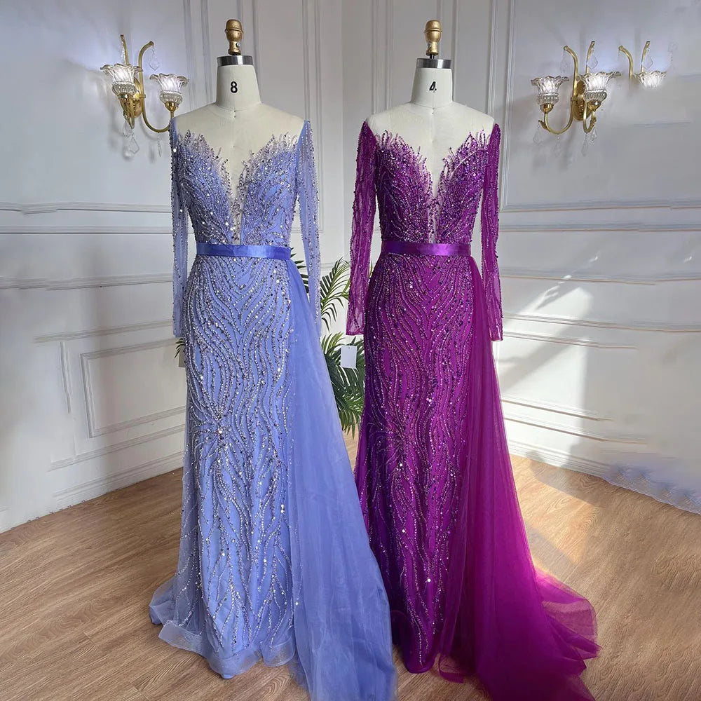 Luxury Purple Lace Beaded Mermaid Evening Dress with Skirt LA71752 - SERENE HILL