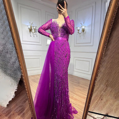 Luxury Purple Lace Beaded Mermaid Evening Dress with Skirt LA71752 - SERENE HILL