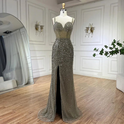 Serene Hill Purple Spaghetti Straps Mermaid Beaded Party High Split Evening Dresses Gowns for Woman Wedding Party 2025 LA72454 - SERENE HILL