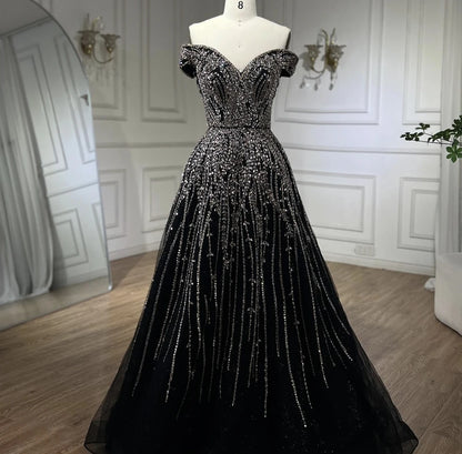 Serene Hill Rose Gold Beaded Evening Dresses Gowns 2025 A-Line Luxury Sleeveless For Women Party LA71459 - SERENE HILL