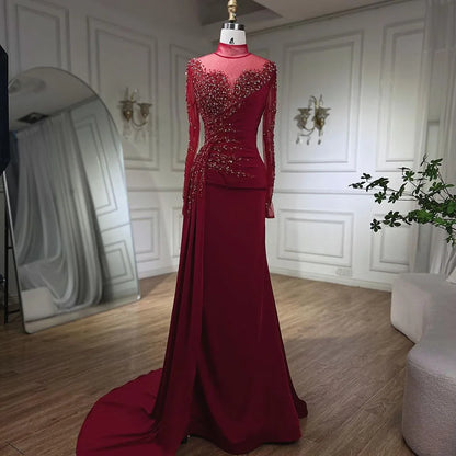 Serene Hill Rose Gold Long Sleeve High Neck Luxury Mermaid With Skirt Evening Dresses Gowns For Women Party 2025 LA71804 - SERENE HILL
