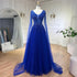 Royal Blue Luxury Dubai Evening Dress with Cape Sleeves LA72315 - SERENE HILL
