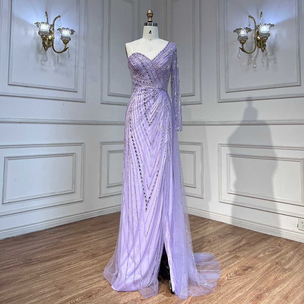Serene Hill Sexy One Shoulder Split Mint Mermaid Beaded Arabic Evening Dresses Gowns For Woman Wedding Party 2025 LA71859 - SERENE HILL