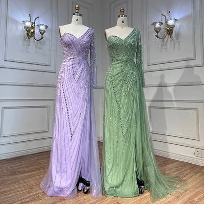 Serene Hill Sexy One Shoulder Split Mint Mermaid Beaded Arabic Evening Dresses Gowns For Woman Wedding Party 2025 LA71859 - SERENE HILL