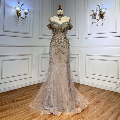 Serene Hill Silver Mermaid Luxury Evening Dresses Gowns Pearls Beaded Elegant For Woman Wedding Party LA71870 - SERENE HILL