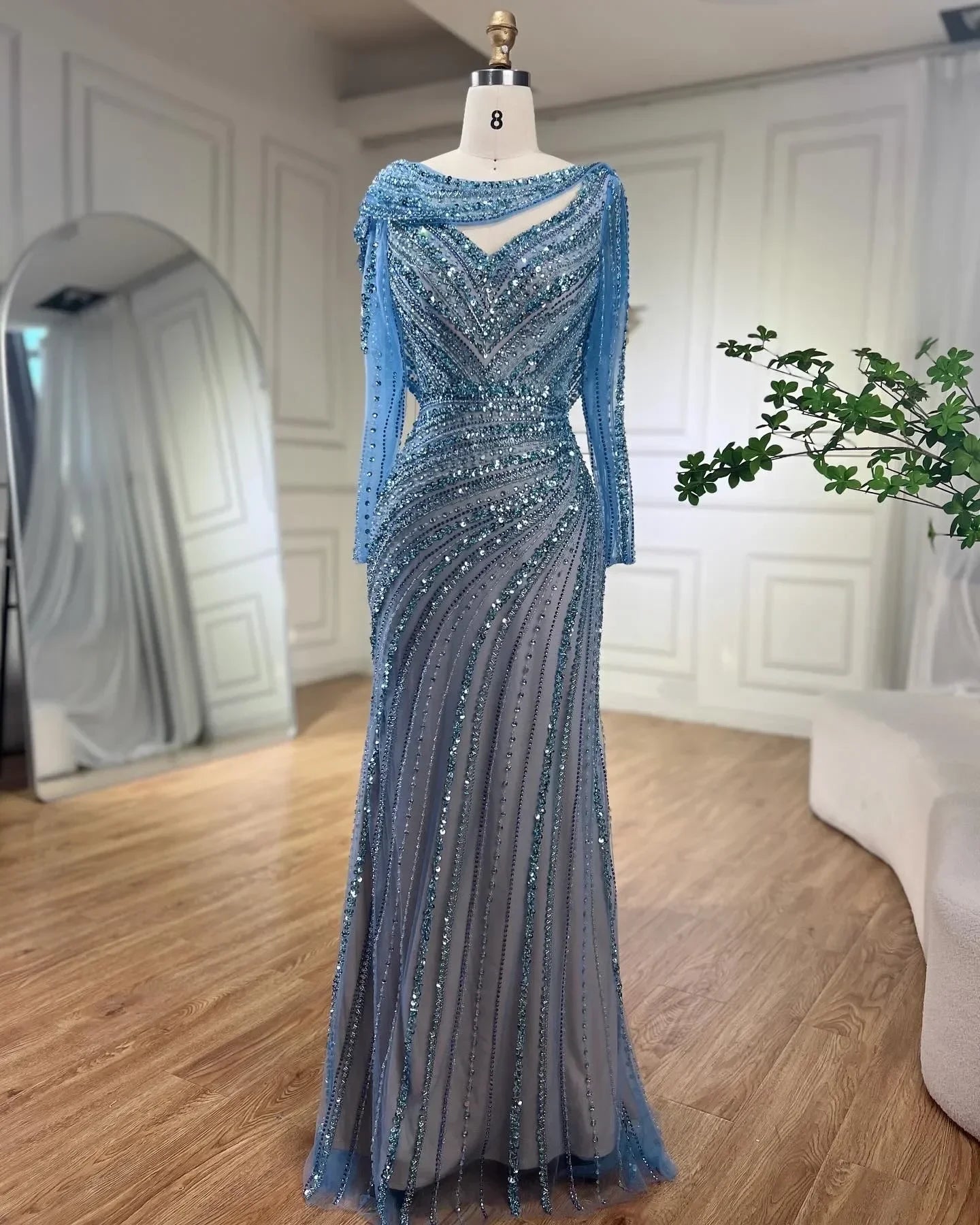 Serene Hill Silver Nude Mermaid Elegant High Spli Evening Dresses Gowns Luxury Beaded 2025 For Women Party LA70752L - SERENE HILL