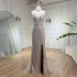 Classy Silver Nude Mermaid Spaghetti Straps Beaded Prom Dress LA72047B - SERENE HILL