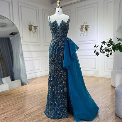 Spaghetti Straps Sage Green Mermaid Evening Dress with Overskirt LA72378 - SERENE HILL