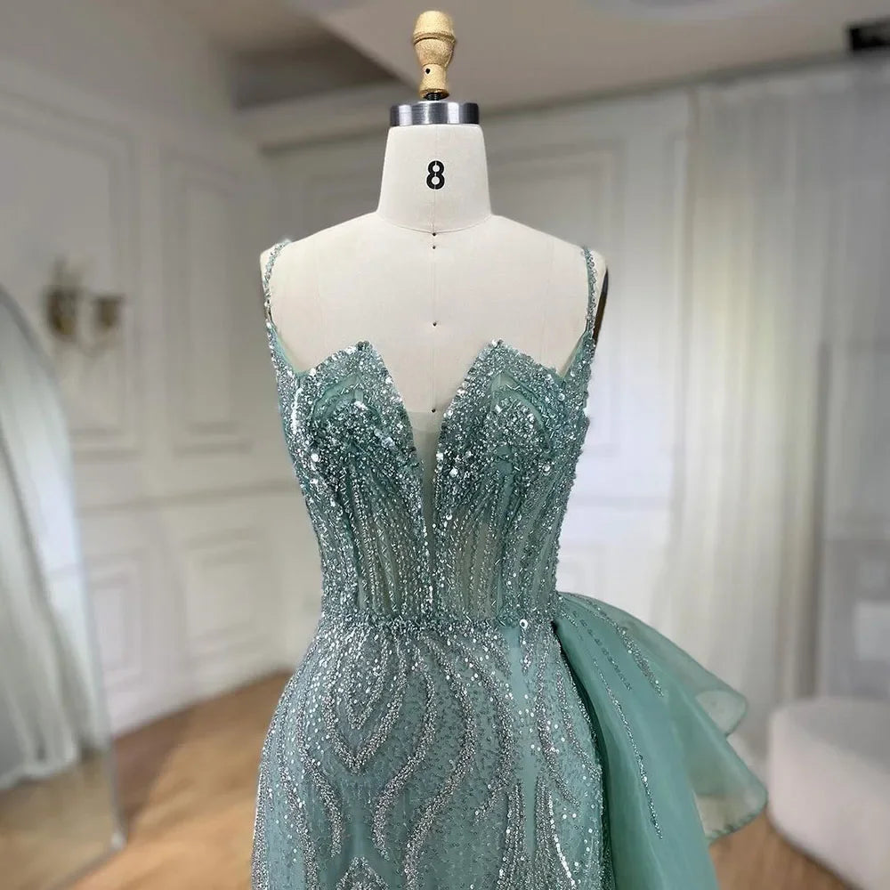 sage green long satin dress Light sage Green off the shoulder puffy sleeve floral Prom Dress long –  Siaoryne main image 0