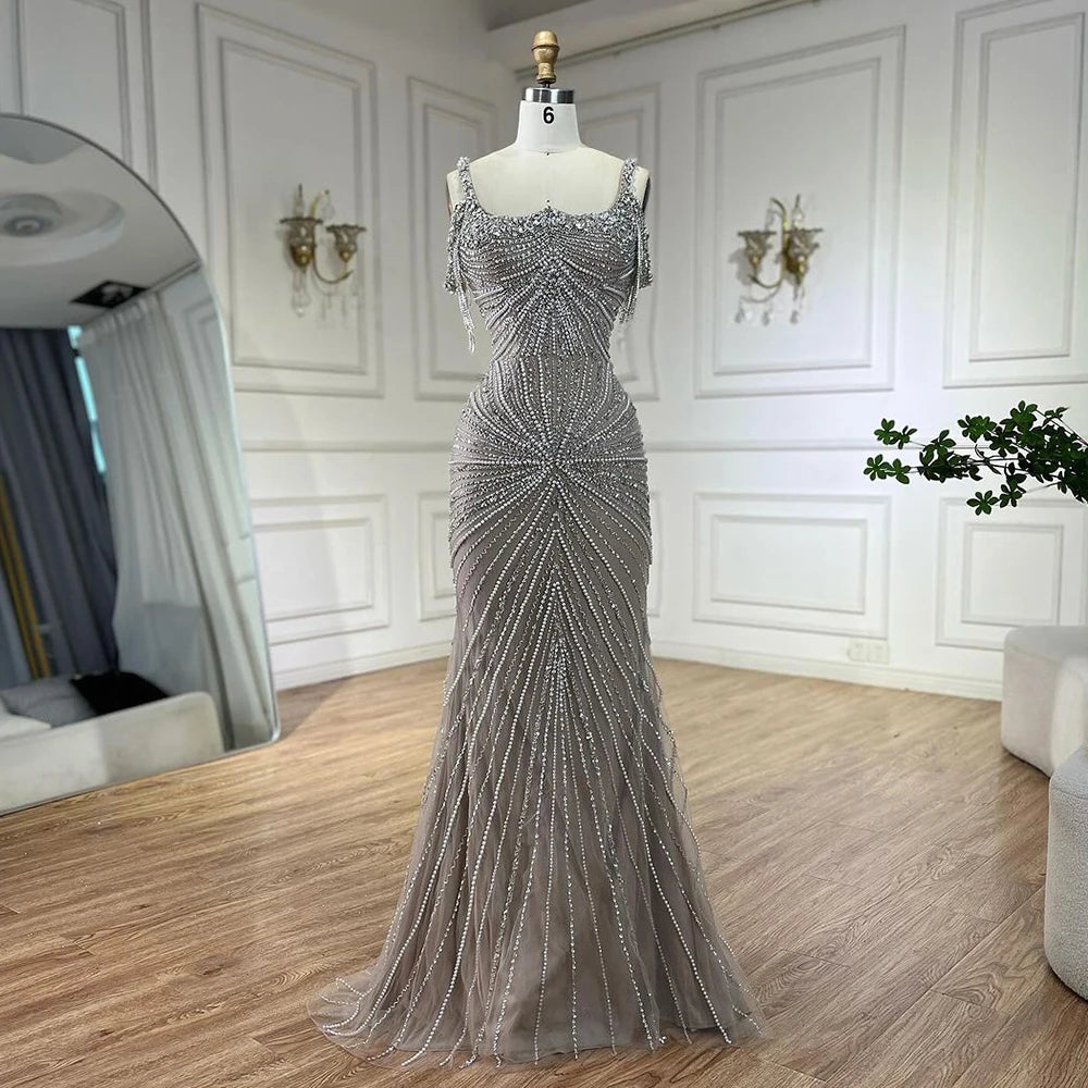 Luxury Tassel Champagne Mermaid Evening Dress with Cape LA72587 - SERENE HILL