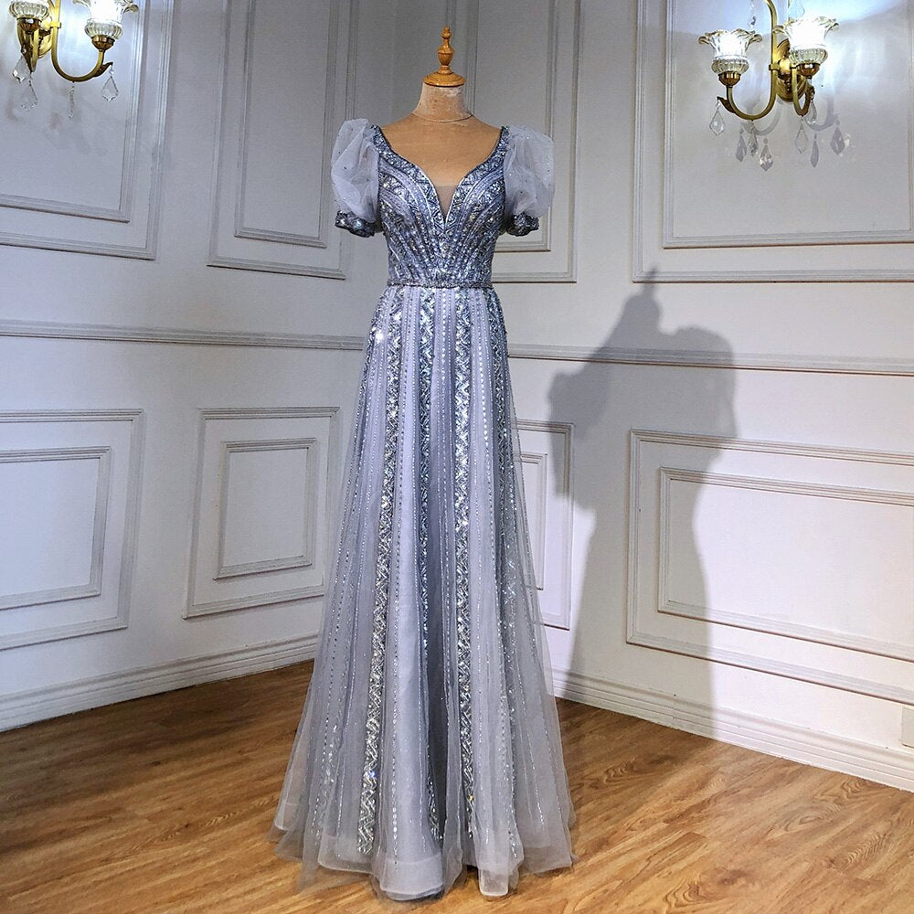 Serene Hill Taupe Luxury Short Sleeves Evening Dresses Gowns 2025 Bead –  SERENE HILL