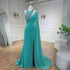 Turquoise Green Chiffon Dubai Evening Dress with Cape Sleeves LA72101 - SERENE HILL