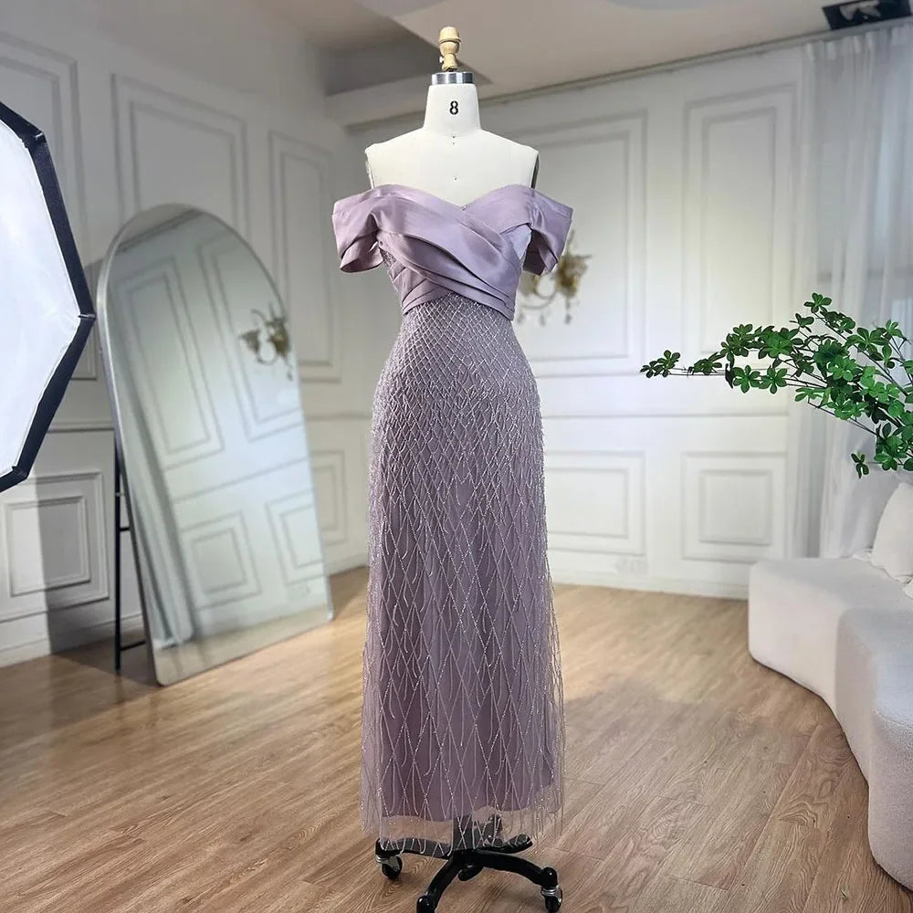 Elegant Off Shoulder Sage Green Dubai Evening Dresses for Women LA72125 - SERENE HILL