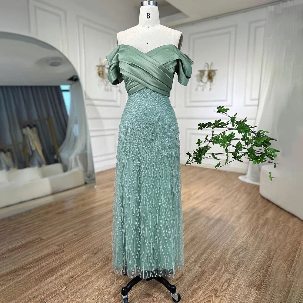 Elegant Off Shoulder Sage Green Dubai Evening Dresses for Women LA72125 - SERENE HILL