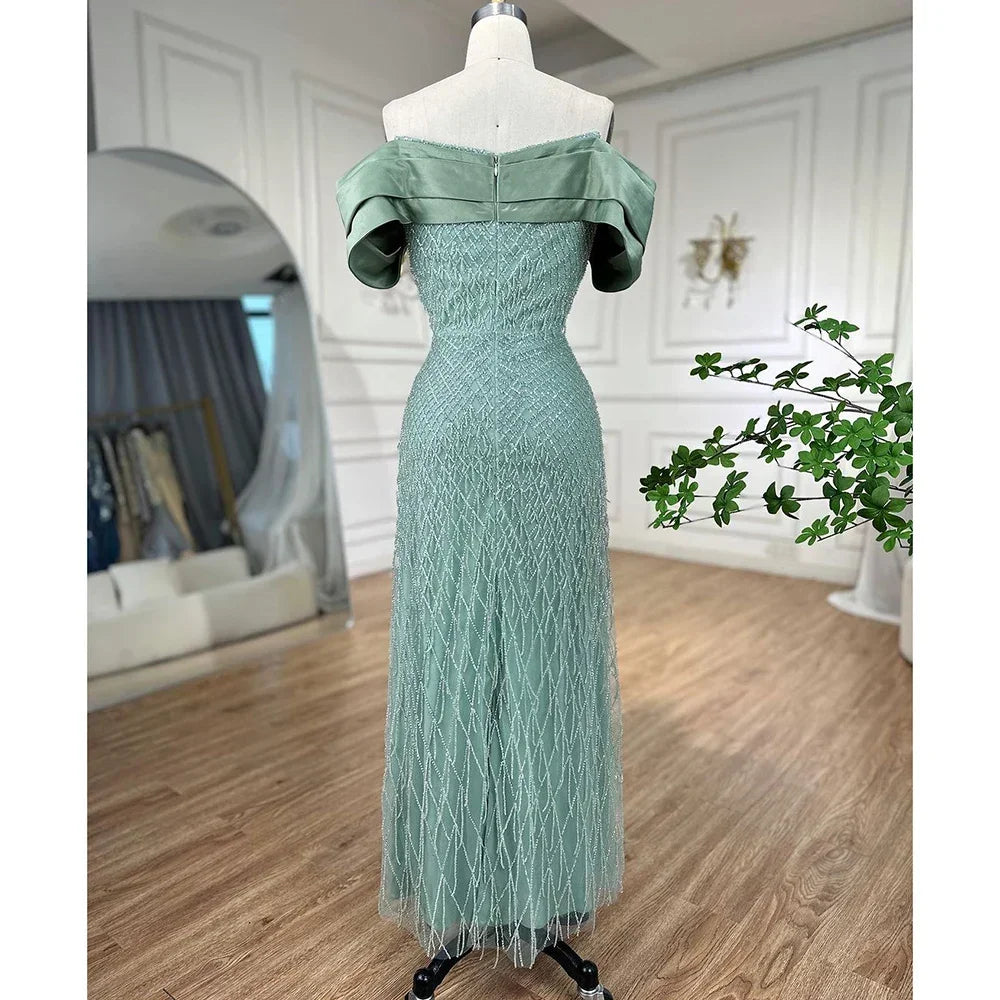 Elegant Off Shoulder Sage Green Dubai Evening Dresses for Women LA72125 - SERENE HILL