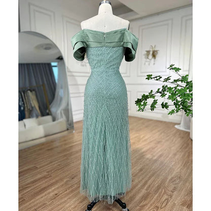 Elegant Off Shoulder Sage Green Dubai Evening Dresses for Women LA72125 - SERENE HILL