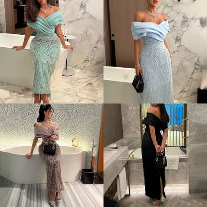 Elegant Off Shoulder Sage Green Dubai Evening Dresses for Women LA72125 - SERENE HILL