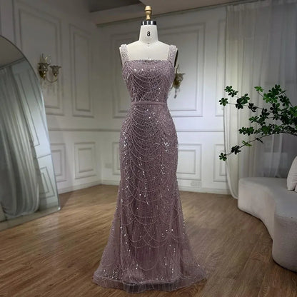 Serene Hill Turquoise Mermaid Beaded Pearls Spaghetti Straps and Floor Length Evening Gown Party Dress for Women 2025 LA72032C - SERENE HILL