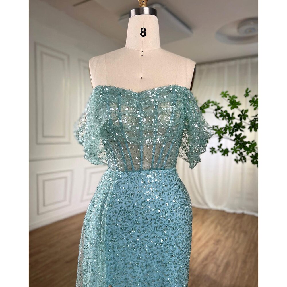 Serene Hill Turquoise Mermaid Elegant Overskirt Evening Dresses Gowns 2025 Beaded For Women Wedding Party 2025 LA71945 - SERENE HILL
