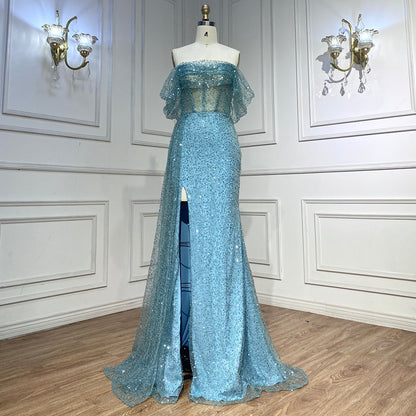Serene Hill Turquoise Mermaid Elegant Overskirt Evening Dresses Gowns 2025 Beaded For Women Wedding Party 2025 LA71945 - SERENE HILL