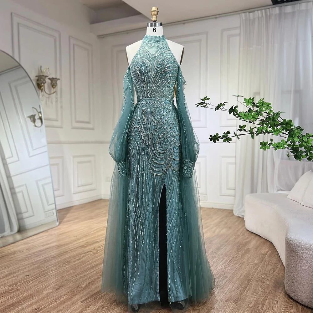 Serene Hill Turquoise Mermaid Elegant With Overskirt Luxury Beaded Evening Dresses Gowns For Women Wedding Party 2025 LA72298 - SERENE HILL