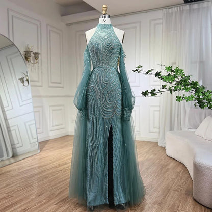 Serene Hill Turquoise Mermaid Elegant With Overskirt Luxury Beaded Evening Dresses Gowns For Women Wedding Party 2025 LA72298 - SERENE HILL