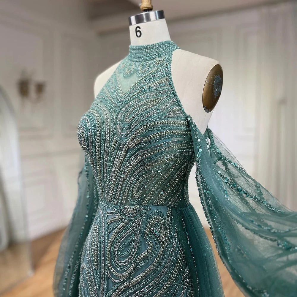Serene Hill Turquoise Mermaid Elegant With Overskirt Luxury Beaded Evening Dresses Gowns For Women Wedding Party 2025 LA72298 - SERENE HILL