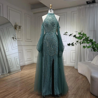 Serene Hill Turquoise Mermaid Elegant With Overskirt Luxury Beaded Evening Dresses Gowns For Women Wedding Party 2025 LA72298 - SERENE HILL