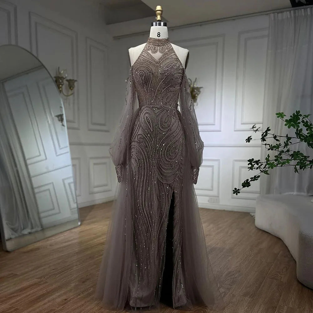 Serene Hill Turquoise Mermaid Elegant With Overskirt Luxury Beaded Evening Dresses Gowns For Women Wedding Party 2025 LA72298 - SERENE HILL