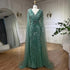 Luxury Designer Turquoise Mermaid Beaded Evening Dress with Cape LA72168A - SERENE HILL