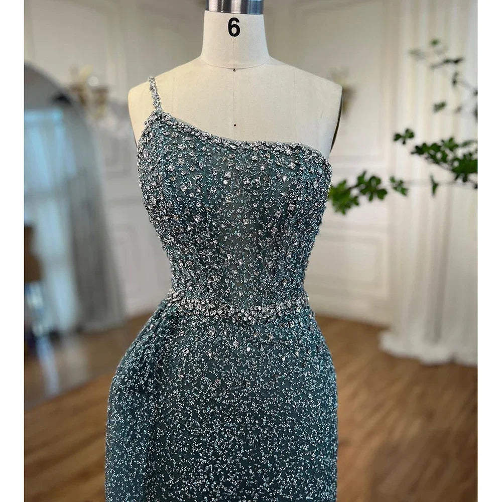 Sparkly Crystal Turquoise One Shoulder Evening Dress LA72144 - SERENE HILL
