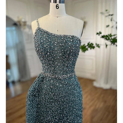Sparkly Crystal Turquoise One Shoulder Evening Dress LA72144 - SERENE HILL