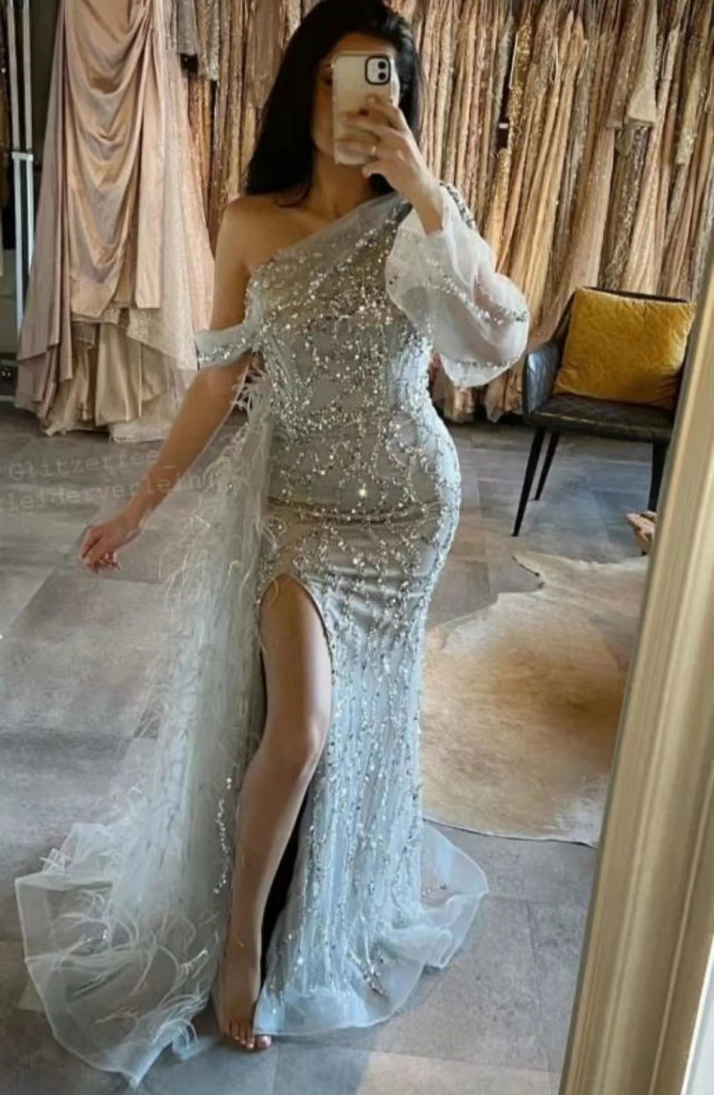Luxury Dubai Turquoise Mermaid Overskirt Evening Dresses Gowns Luxury Beaded Elegant For Women Party LA71466 - SERENE HILL