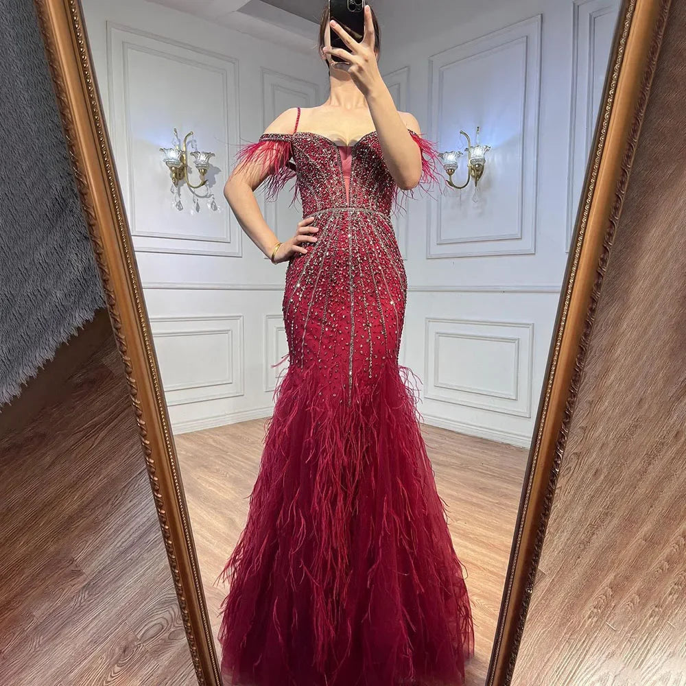 Luxury Feathers White Nude Prom Evening Dresses LA71656 - SERENE HILL