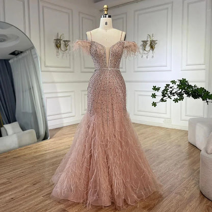 Luxury Feathers White Nude Prom Evening Dresses LA71656 - SERENE HILL