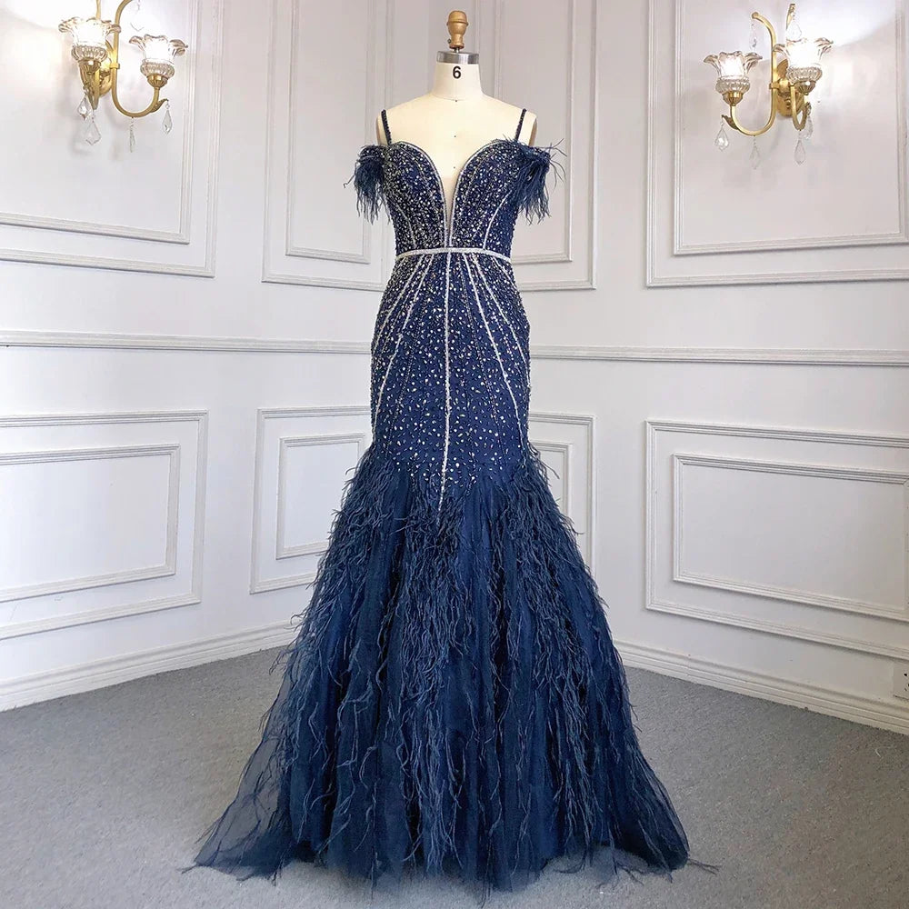 Luxury Feathers White Nude Prom Evening Dresses LA71656 - SERENE HILL