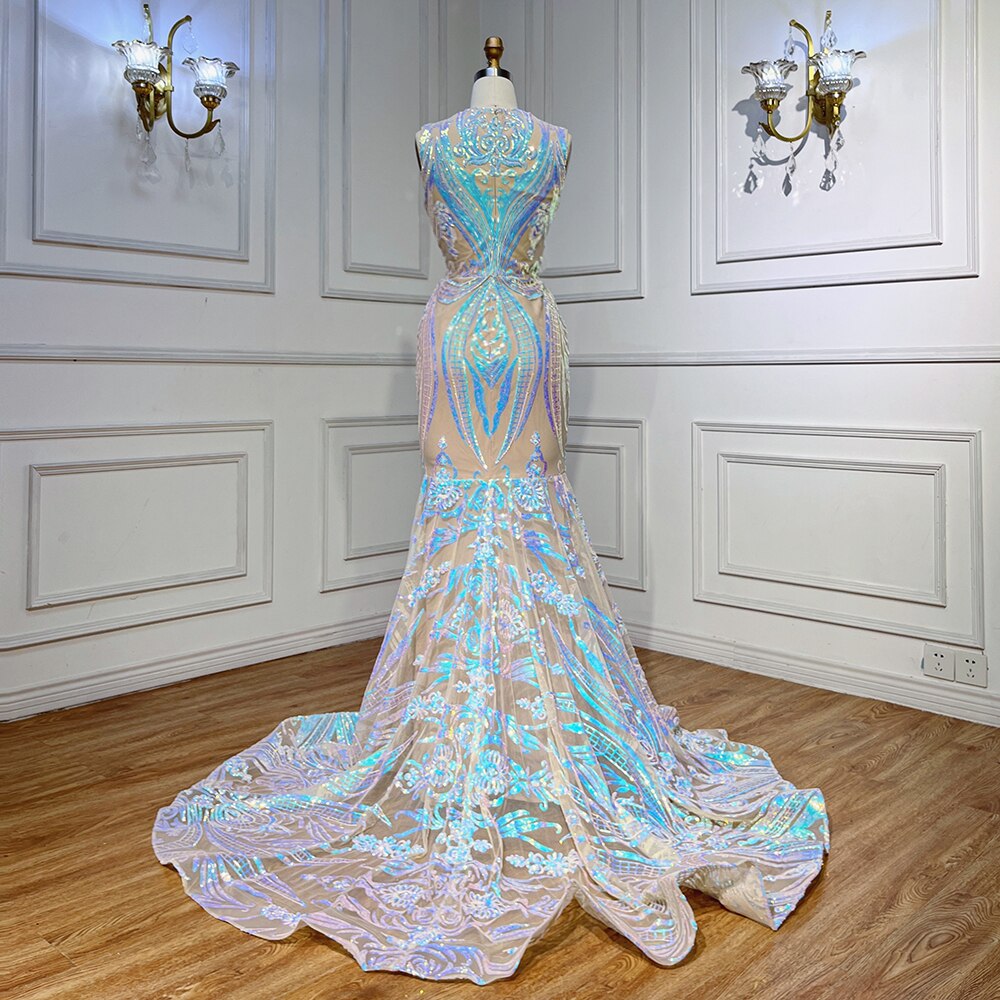 Serene Hill White Long Prom Dresses 2025 Luxury Sequined Sexy Mermaid Style Black Girl Prom Gala Party Gowns 2025 LA72025 White / 4